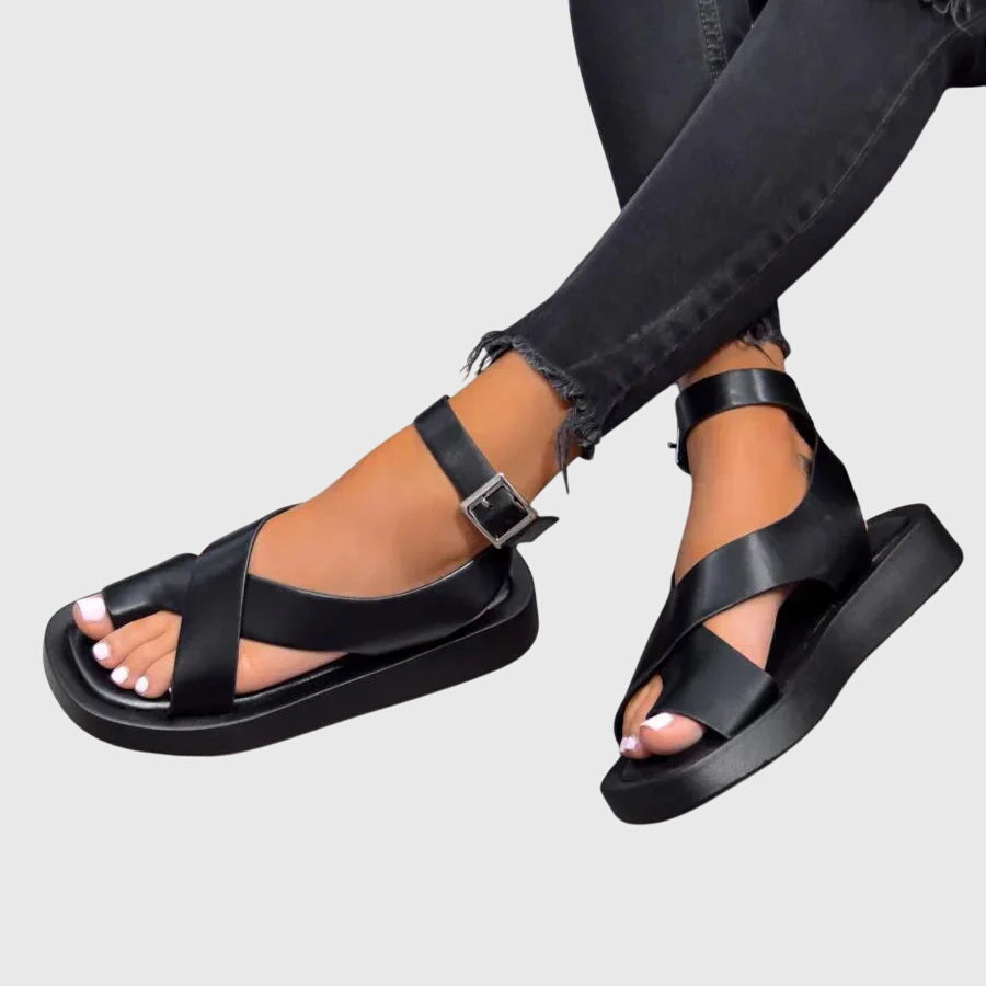 Crossover Toe Loop Ankle Buckle Chunky Platform Flat Sandal