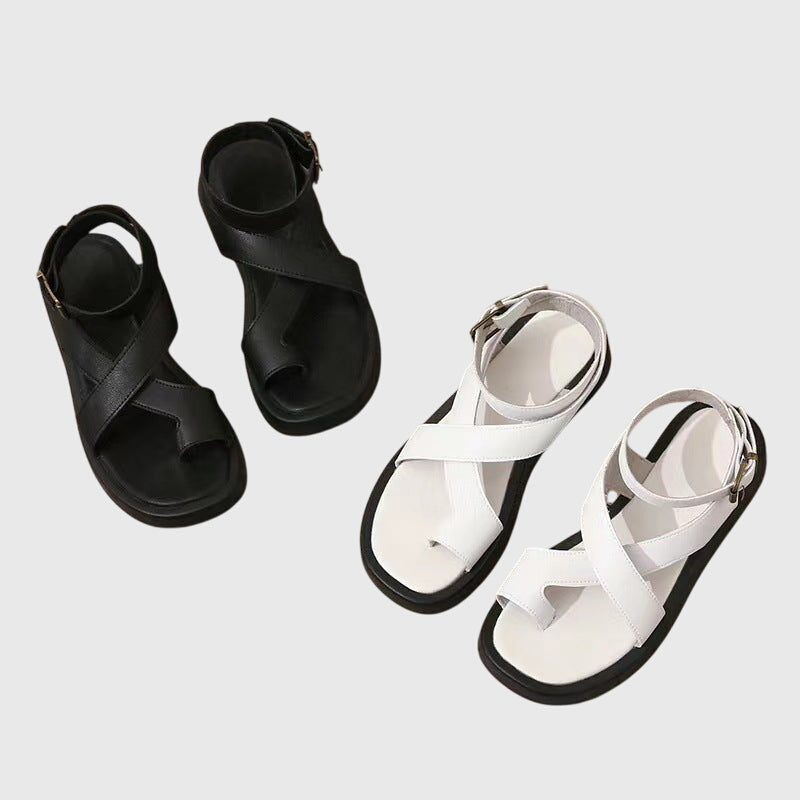 Crossover Toe Loop Ankle Buckle Chunky Platform Flat Sandal