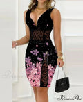 Informal Flower Pattern Opening Narrow Urban Floral Dress