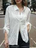 Informal Patchwork Fold-over Collar Stitched Blouse