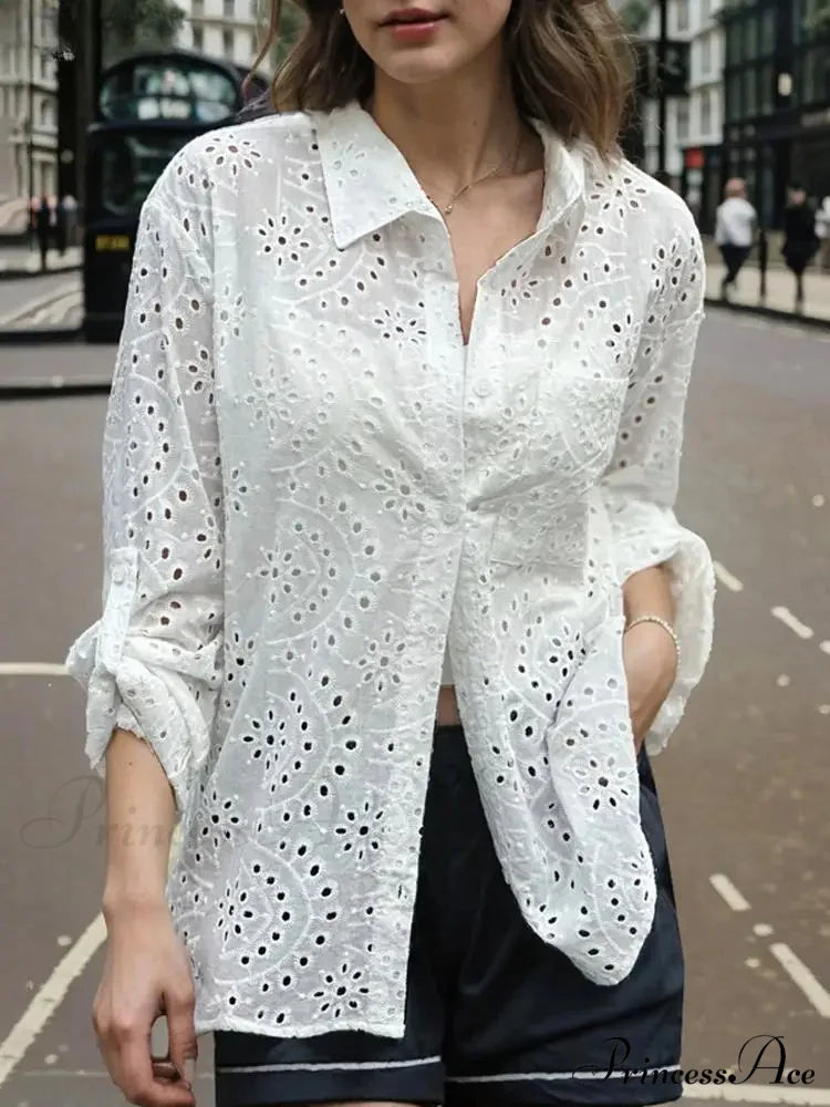 Informal Patchwork Fold-over Collar Stitched Blouse
