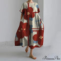 Informal Round Neck Flower Pattern Baggy Long Summer Dress