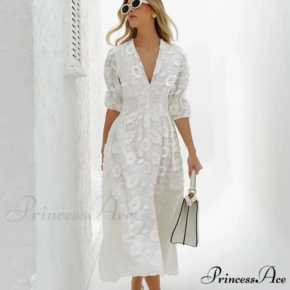 Ivory Flowery Lace Bohemian Dress