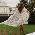 Ivory Lace Cardigan Hippie Swimsuit Cover Up Transparent