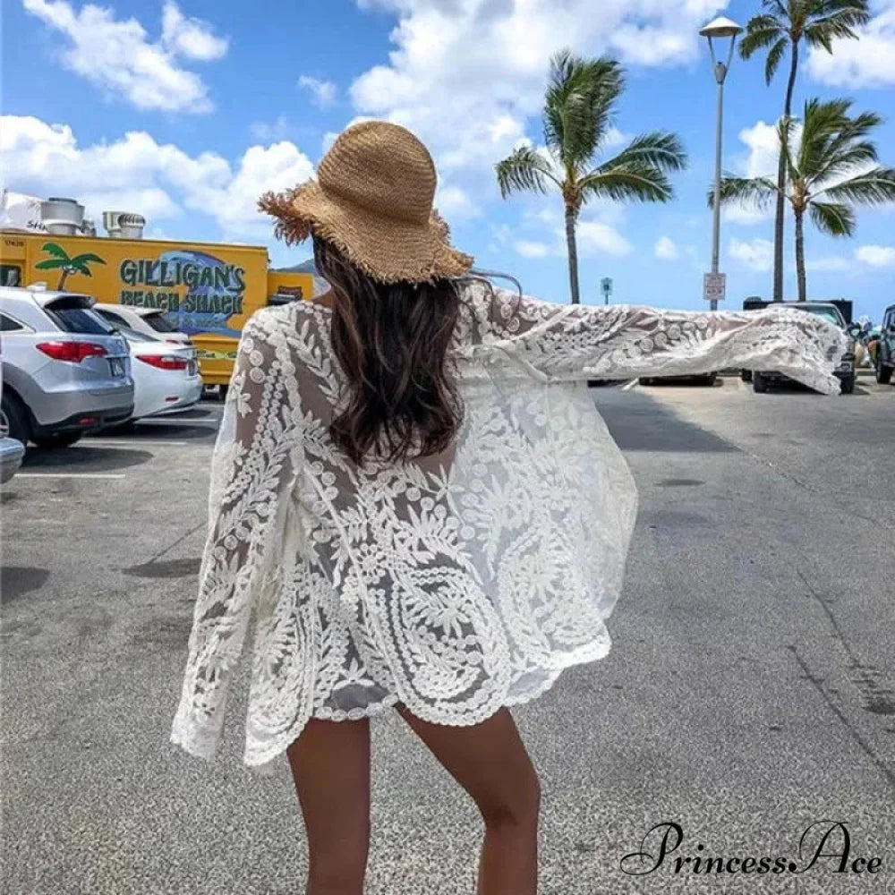 Ivory Lace Kimono Hippie Swimsuit Cover up