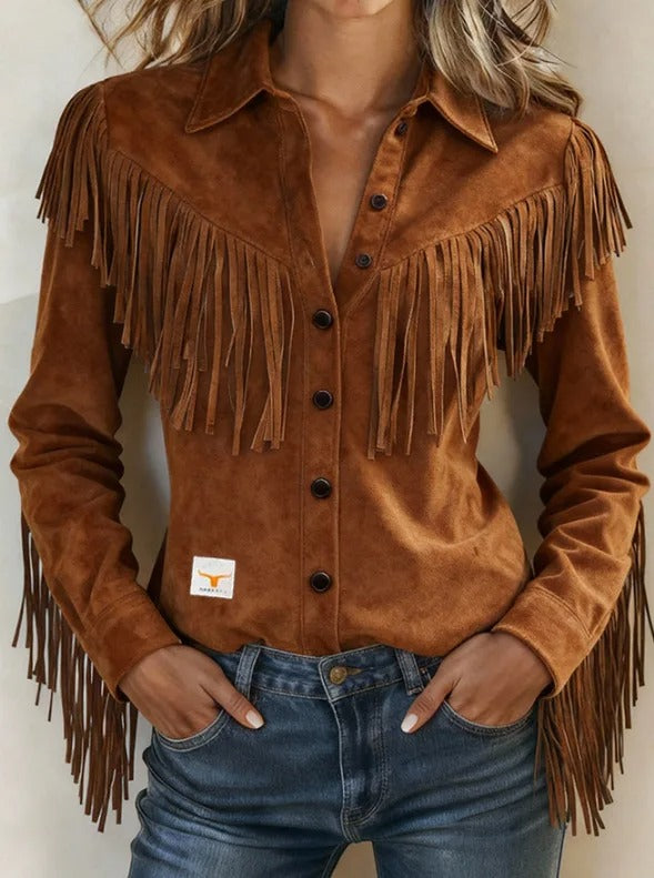 Fringe Suede Shirt Jacket for Casual Style