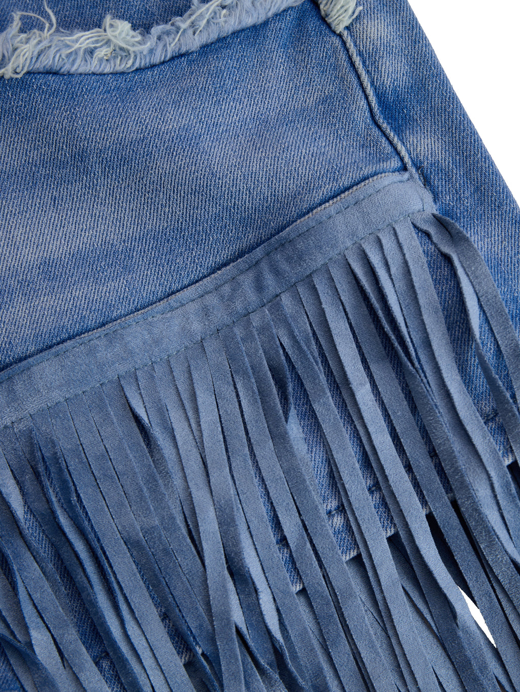 Raw Pocket Fringe Hem High Waist Denim Mini Skirt