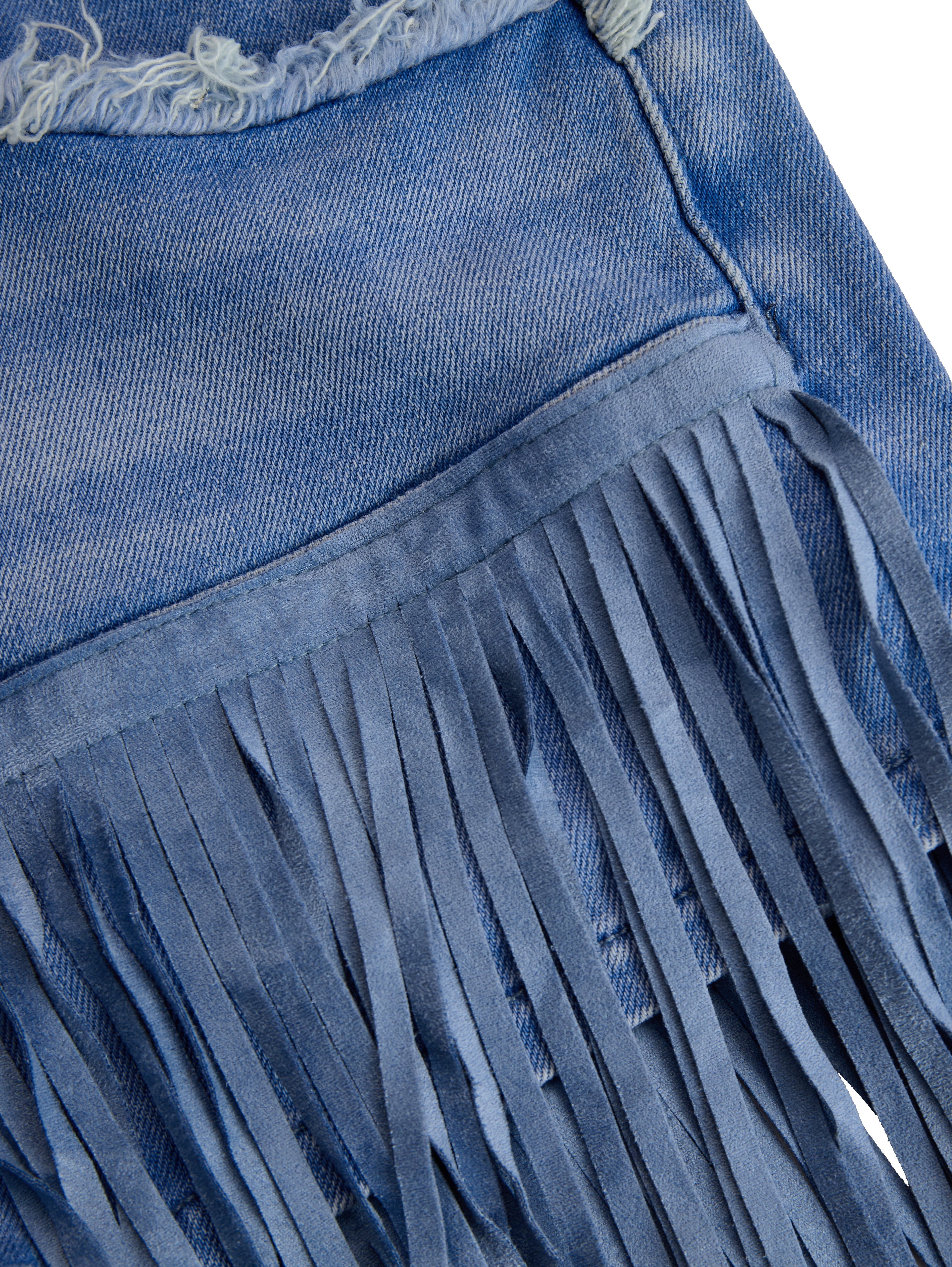 Raw Pocket Fringe Hem High Waist Denim Mini Skirt