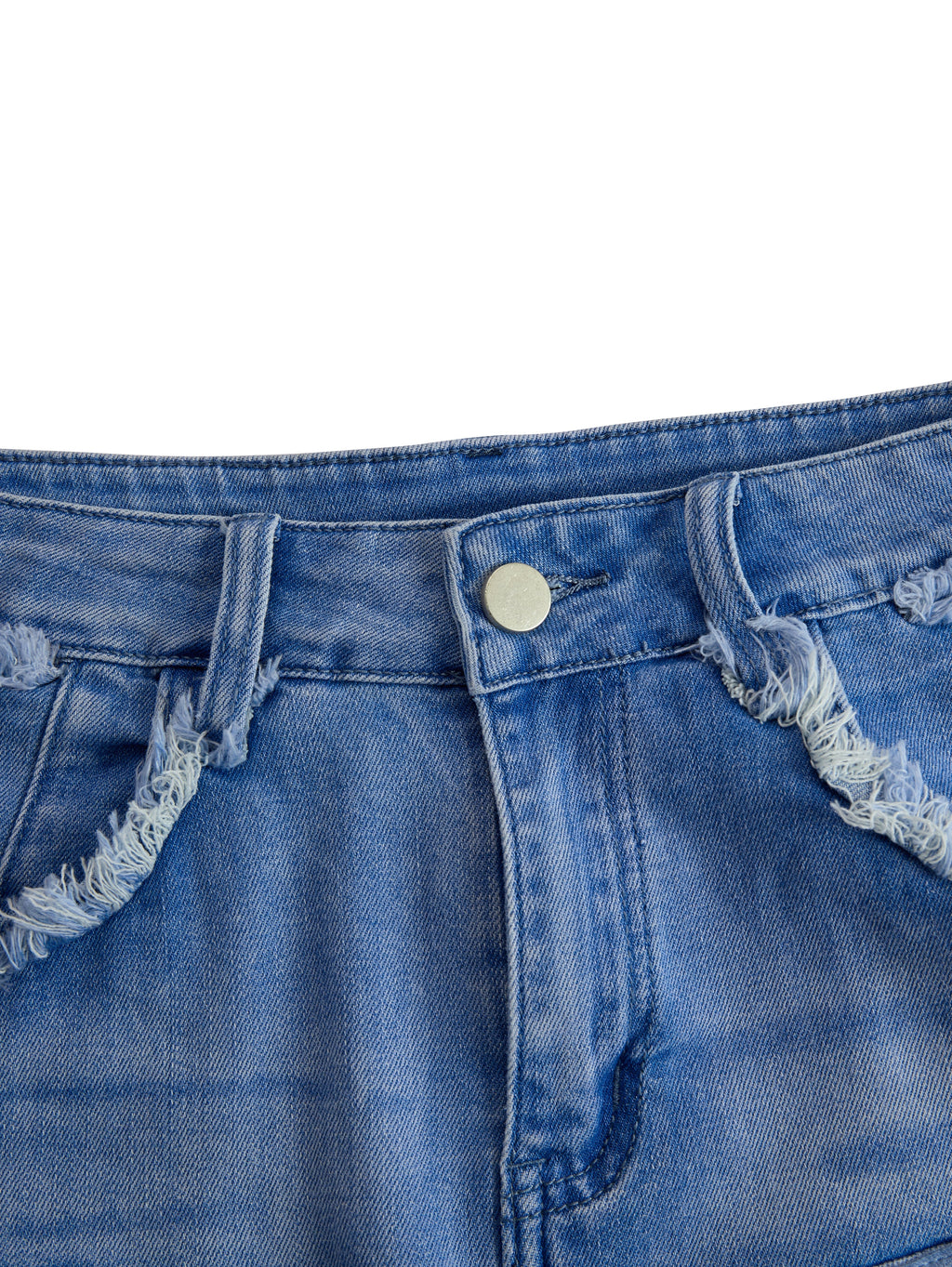 Raw Pocket Fringe Hem High Waist Denim Mini Skirt