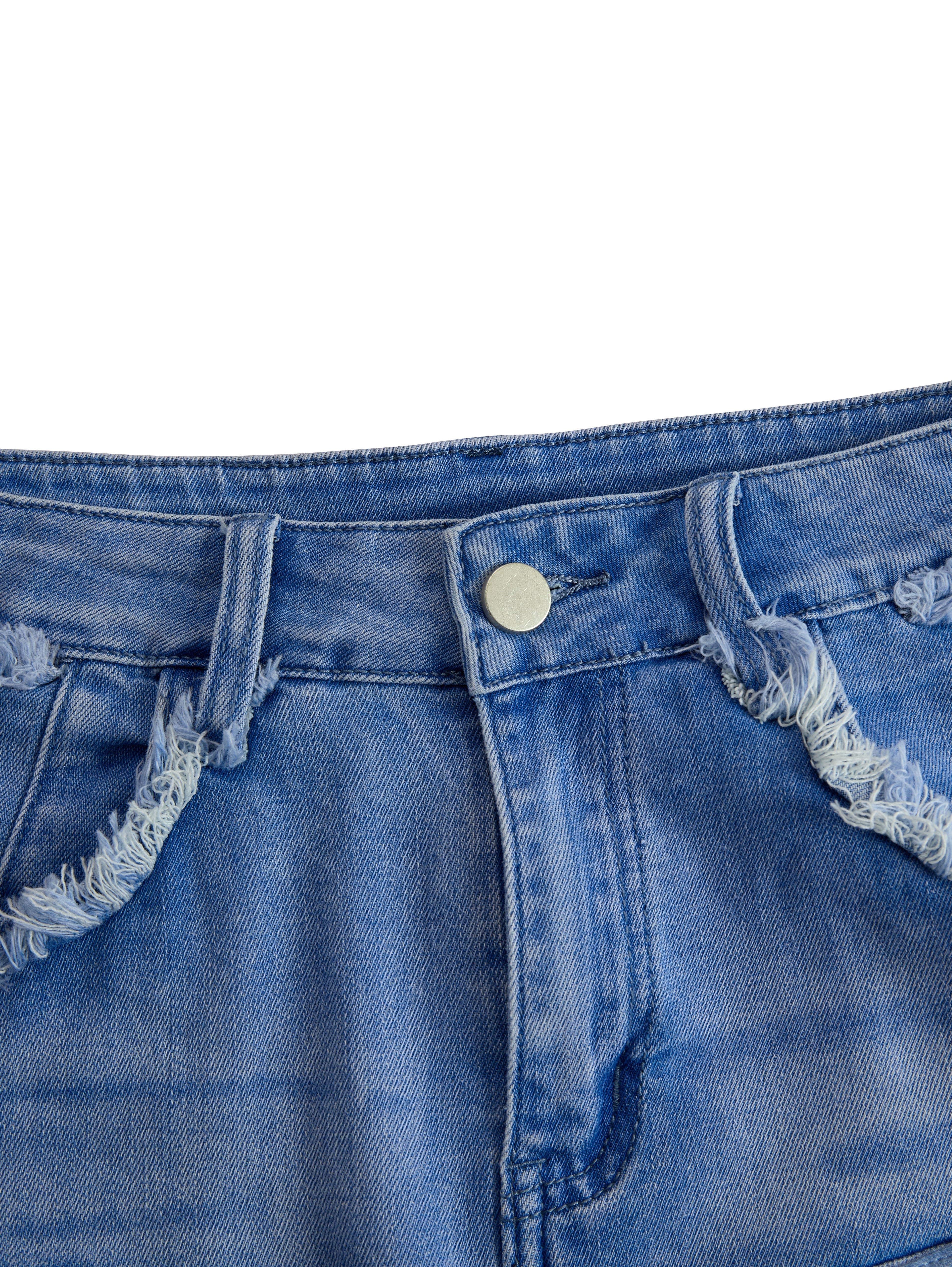 Raw Pocket Fringe Hem High Waist Denim Mini Skirt