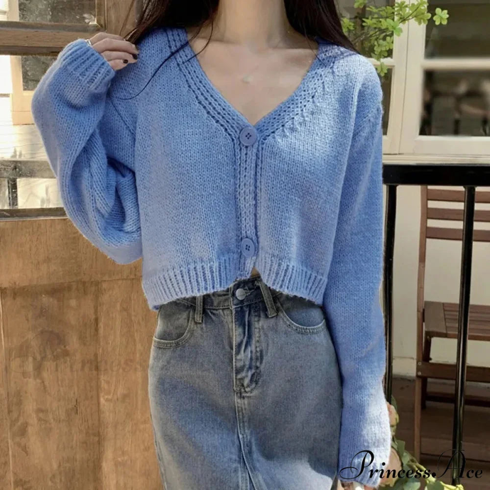 Knitted Shortened Korean V-Neck Y2K Cardigan