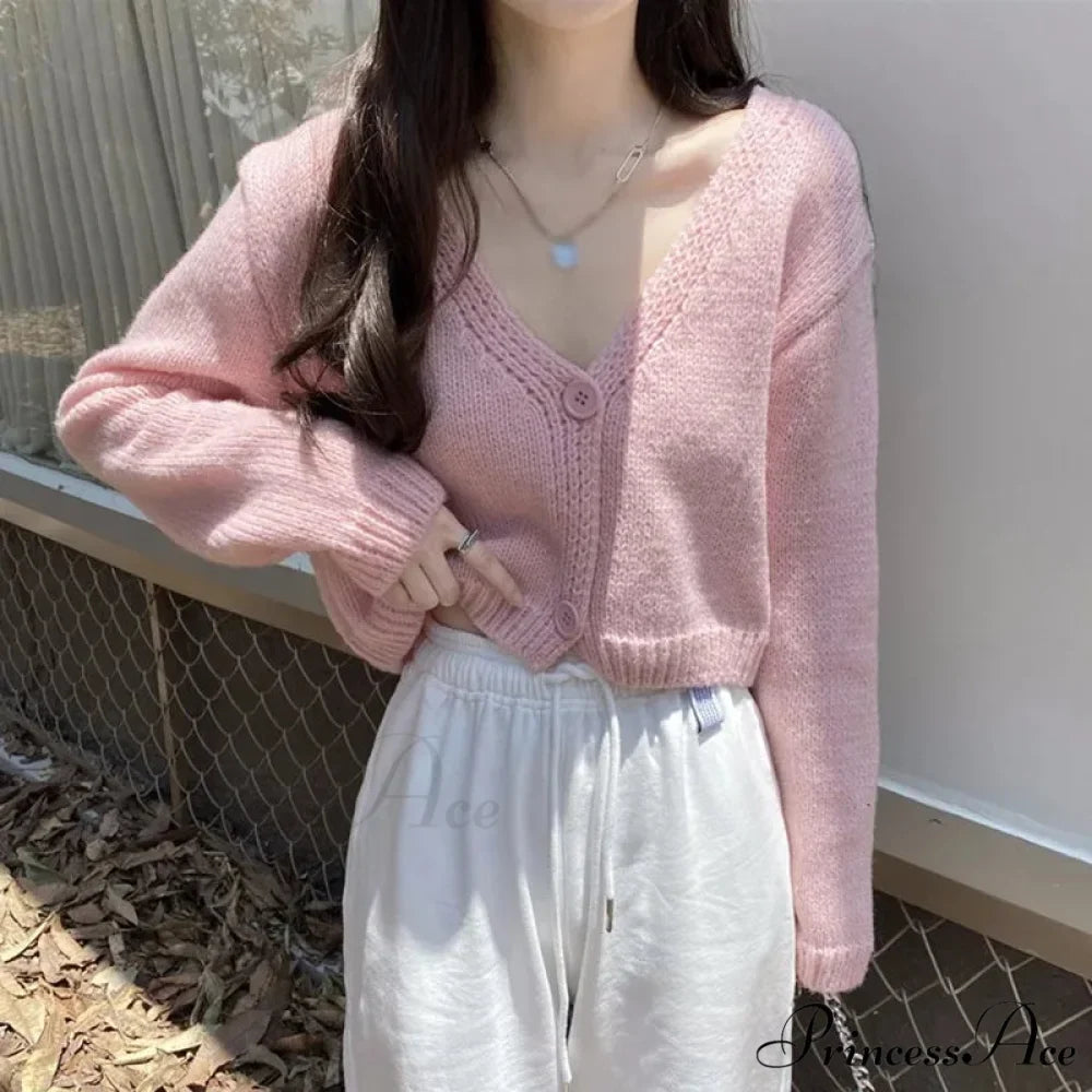 Knitted Shortened Korean V-Neck Y2K Cardigan