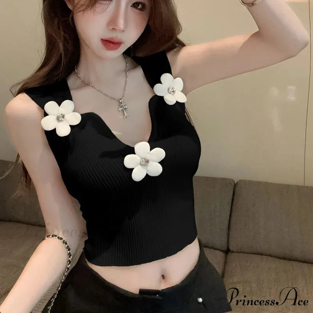 Korean 3D Blossoming Plunging Stretchy Crop Top