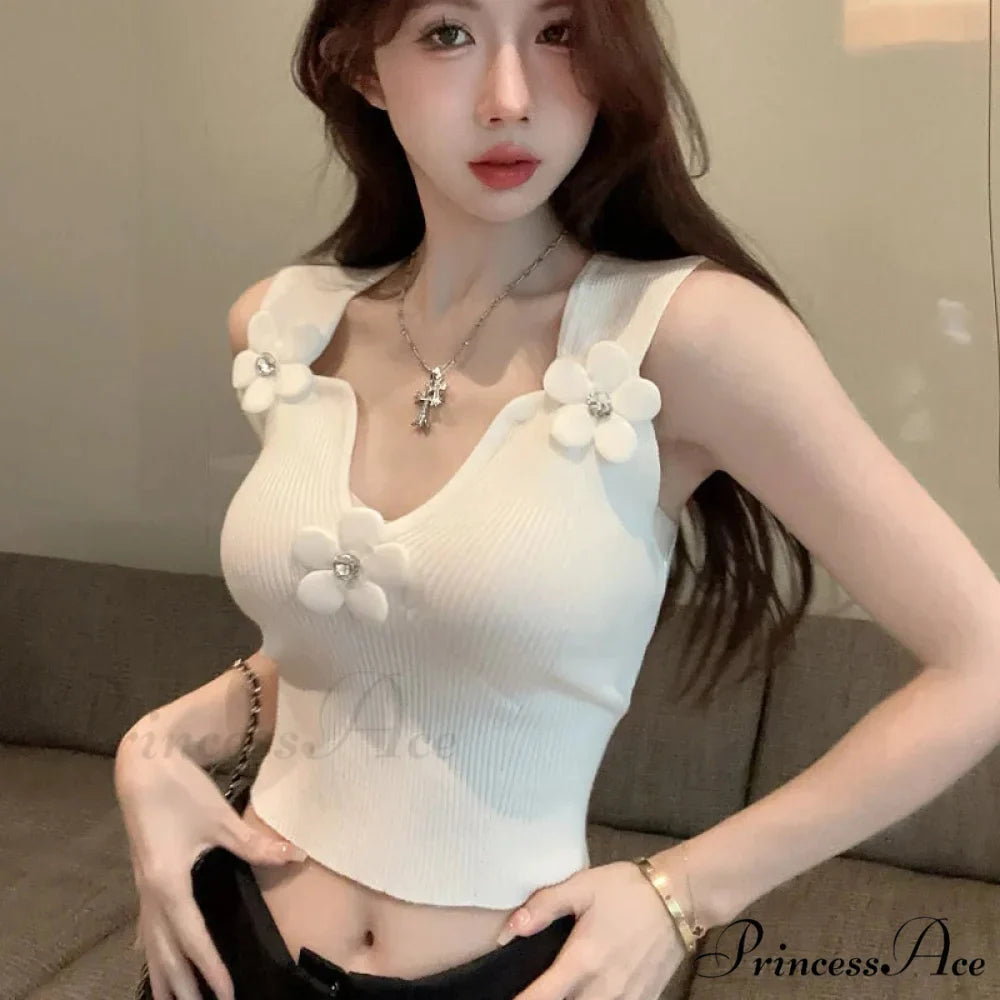 Korean 3D Blossoming Plunging Stretchy Crop Top