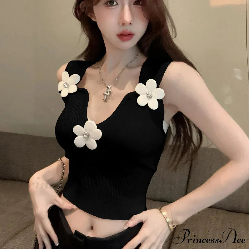 Korean 3D Blossoming Plunging Stretchy Crop Top