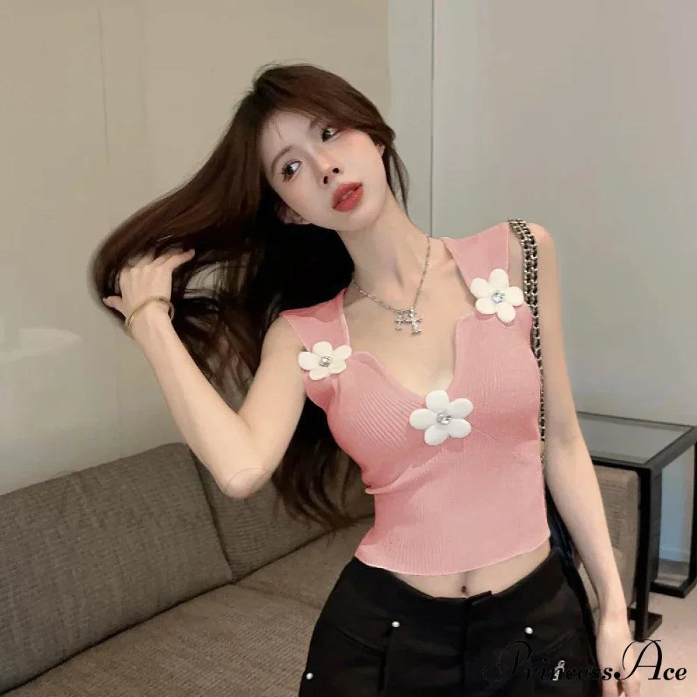 Korean 3D Blossoming Plunging Stretchy Crop Top