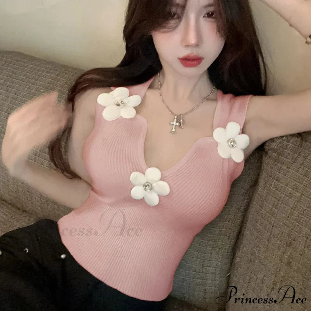 Korean 3D Blossoming Plunging Stretchy Crop Top