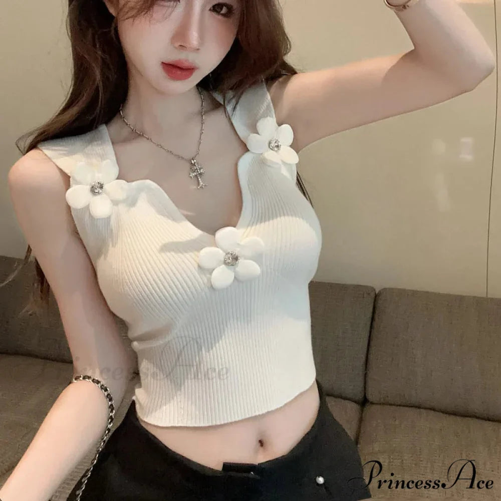 Korean 3D Blossoming Plunging Stretchy Crop Top