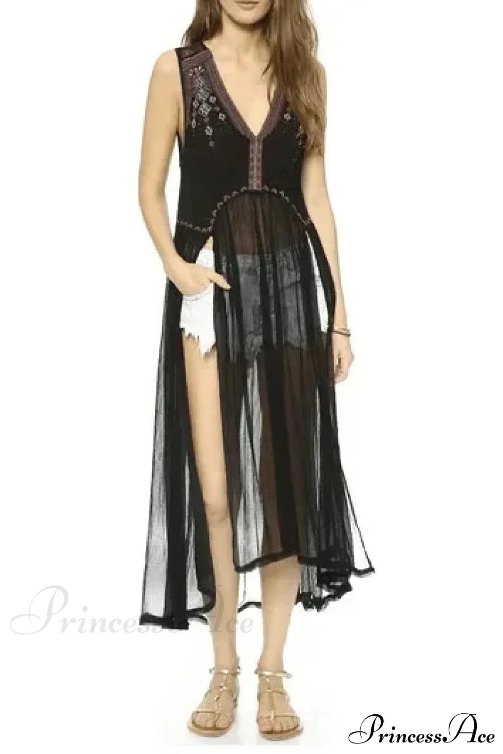 Lace Flare Sleeve Tassel Hollow Maxi Boho Dress