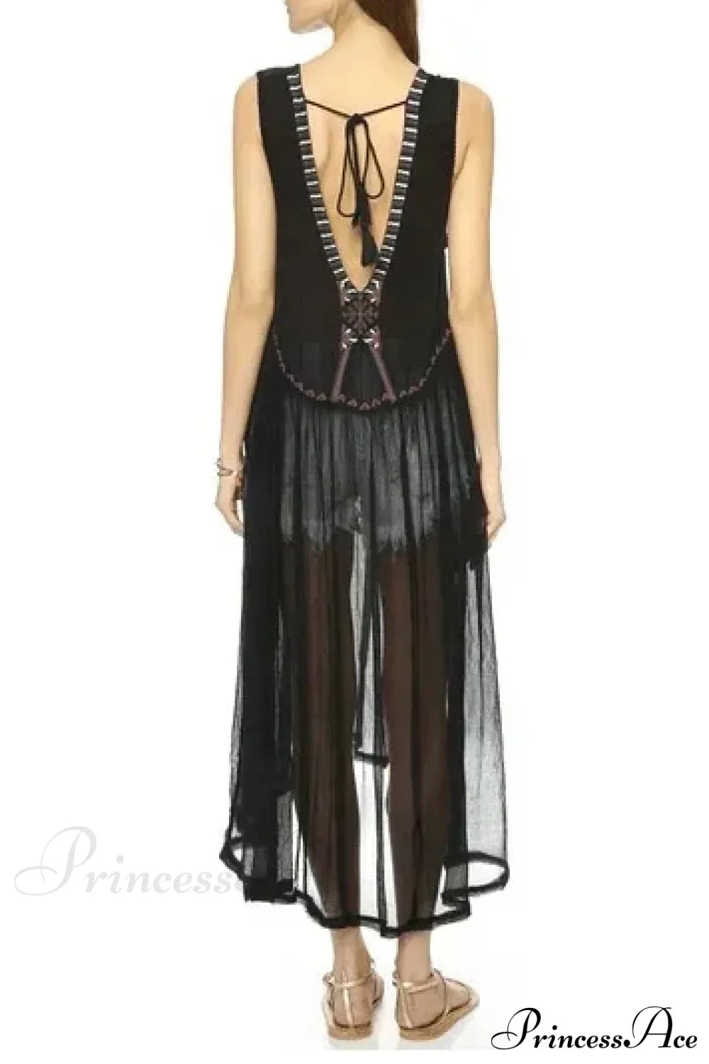 Lace Flare Sleeve Tassel Hollow Maxi Boho Dress