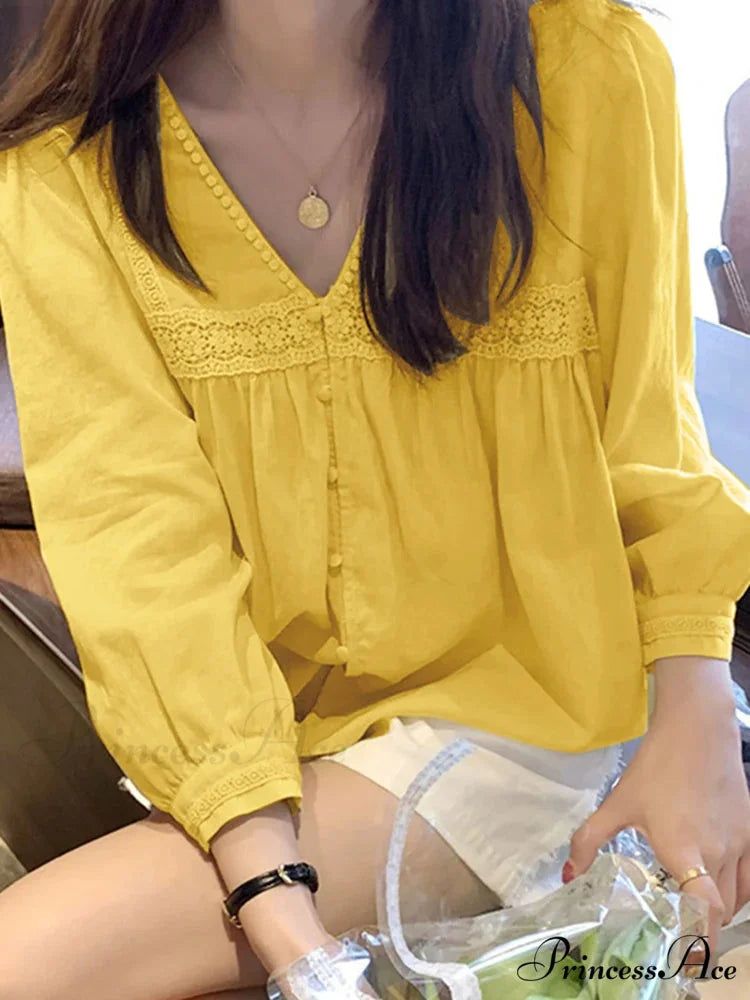 Lace Patchwork Deep-neck Generous Blouse