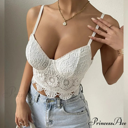 Lace Patchwork Trim Fit V-neck Backless Crop Top