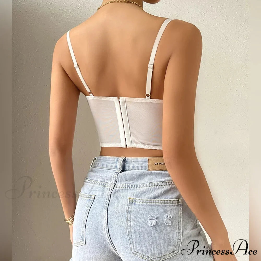 Lace Patchwork Trim Fit V-neck Backless Crop Top