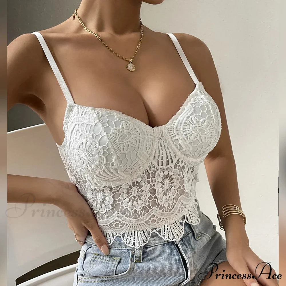 Lace Patchwork Trim Fit V-neck Backless Crop Top