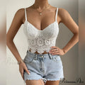 Lace Patchwork Trim Fit V-neck Backless Crop Top