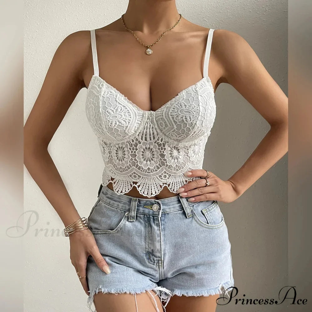 Lace Patchwork Trim Fit V-neck Backless Crop Top