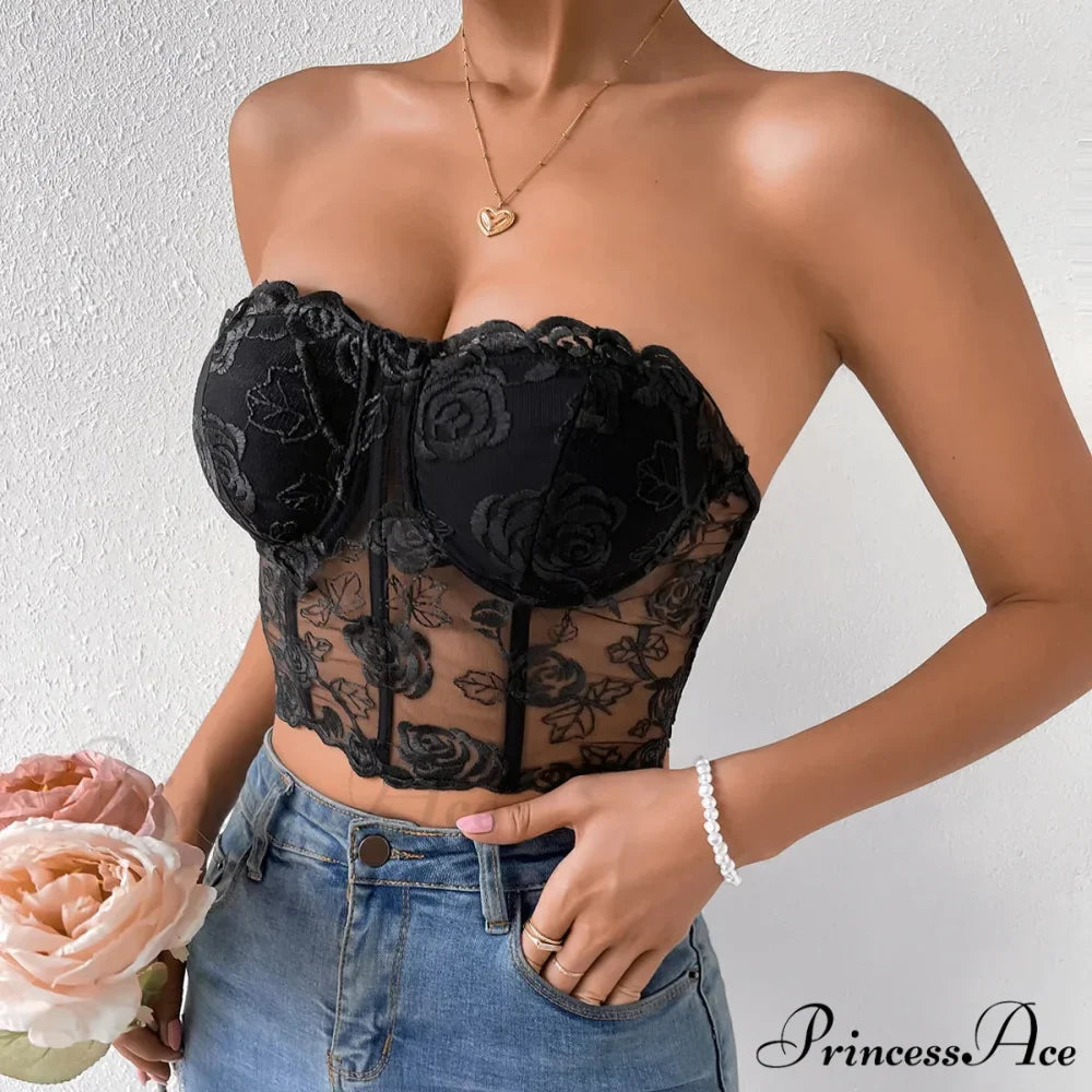Lacy Floral Open-Back Short Y2K Seductive Crop Top