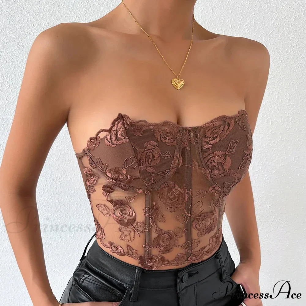 Lacy Floral Open-Back Short Y2K Seductive Crop Top