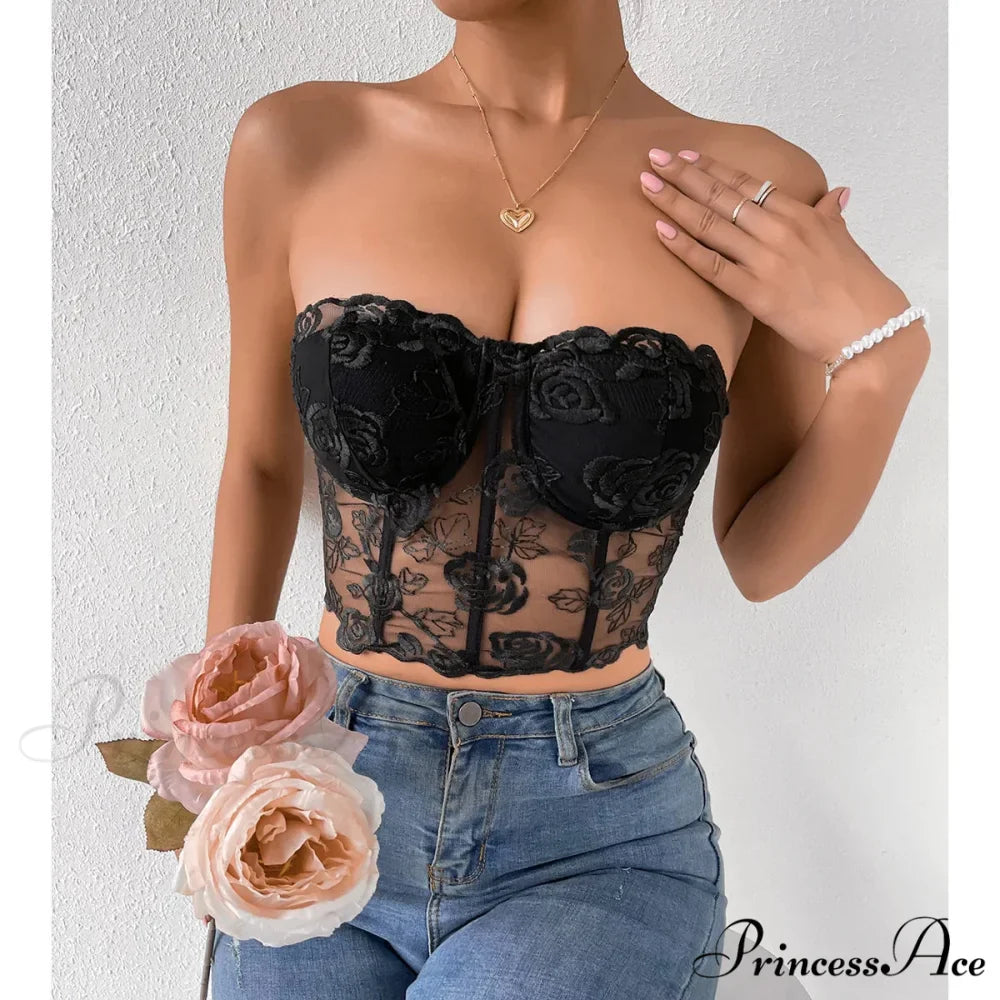 Lacy Floral Open-Back Short Y2K Seductive Crop Top