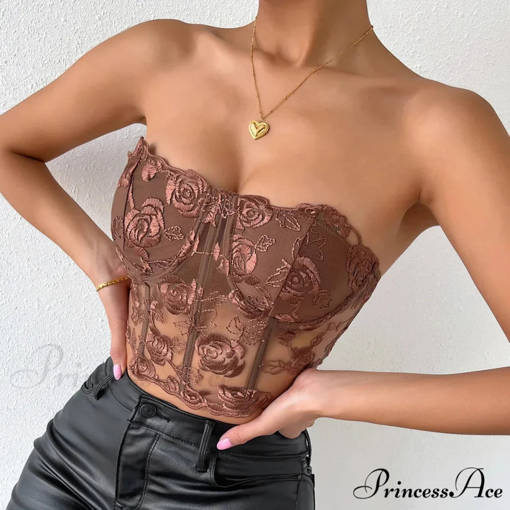 Lacy Floral Open-Back Short Y2K Seductive Crop Top