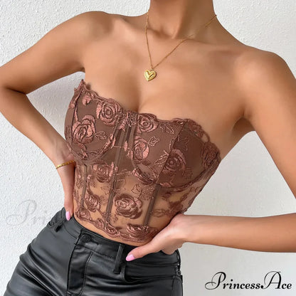 Lacy Floral Open-Back Short Y2K Seductive Crop Top