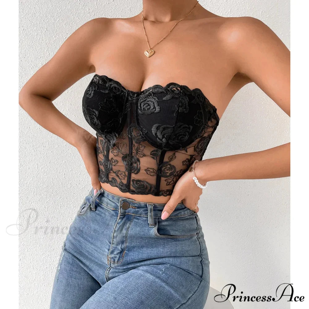 Lacy Floral Open-Back Short Y2K Seductive Crop Top