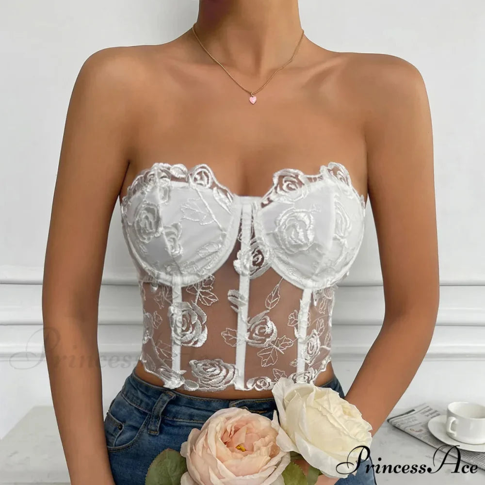 Lacy Floral Open-Back Short Y2K Seductive Crop Top