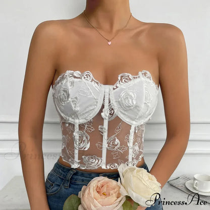 Lacy Floral Open-Back Short Y2K Seductive Crop Top