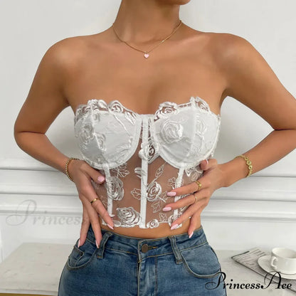 Lacy Floral Open-Back Short Y2K Seductive Crop Top