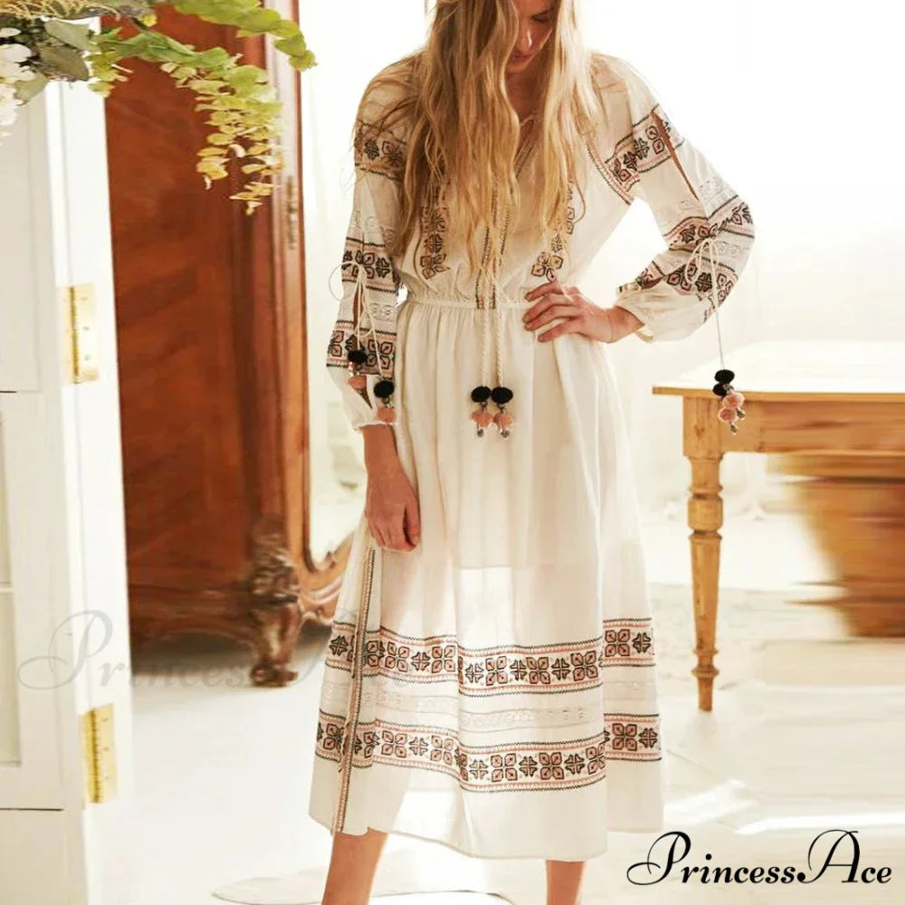Lantern Extended Sleeve Lace Maxi Boho Dress