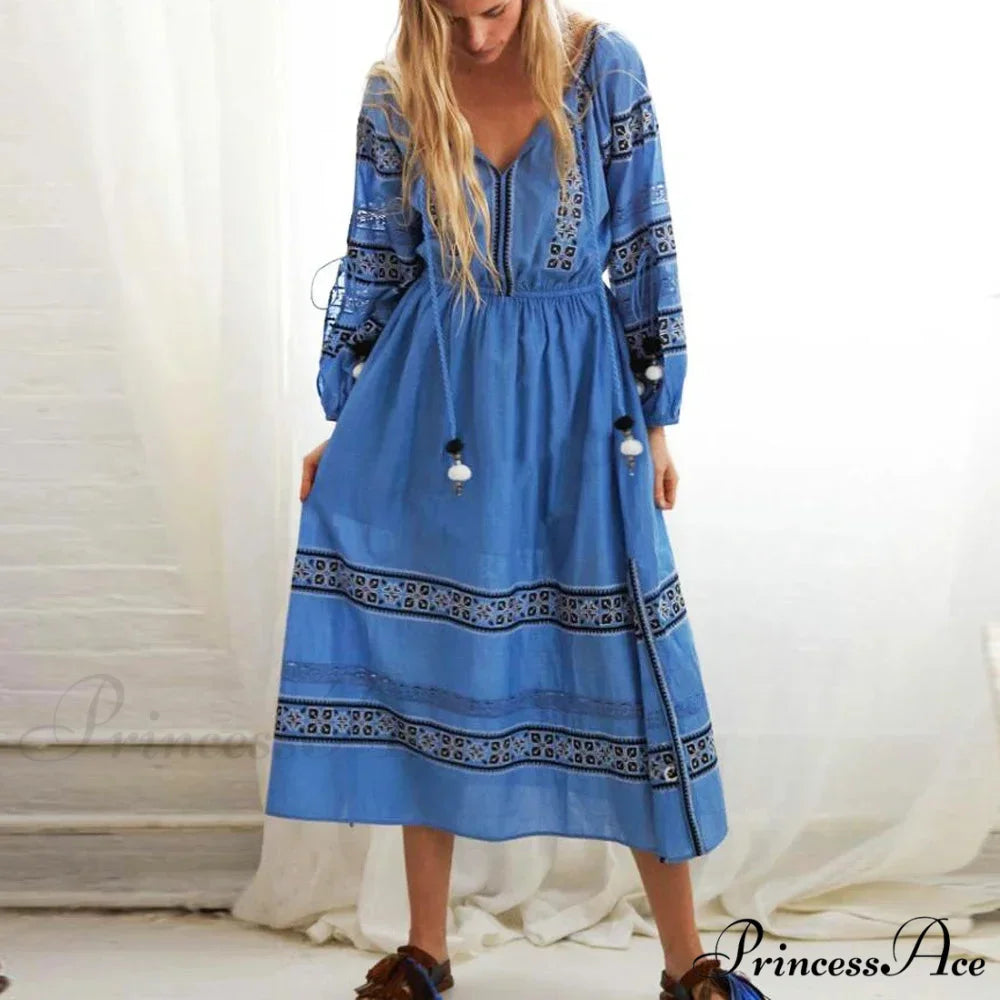 Lantern Extended Sleeve Lace Maxi Boho Dress