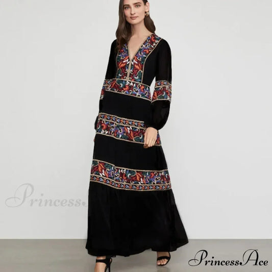 Lantern Extended Sleeve V-neck Full-Length Dress