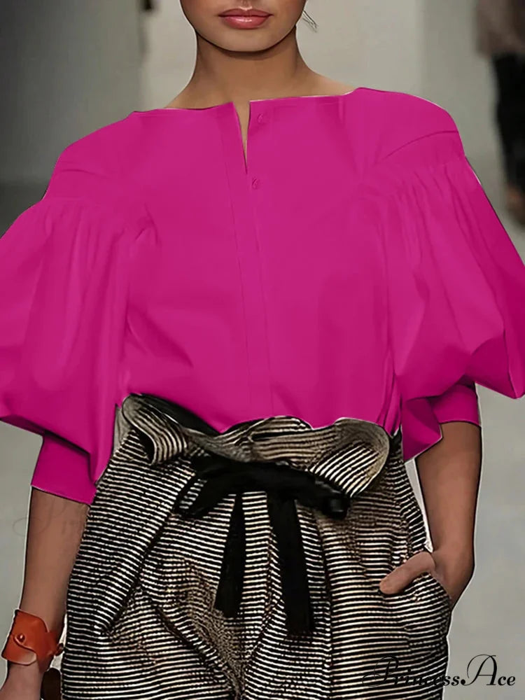 Lantern Quarter Sleeve Button Round Neck Blouse

Modified Title: Lantern One-fourth Sleeve Button Circular Neck Blouse