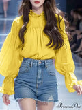 Lantern Sleeve Solid Stand Collar Blouse

Modified Title: Lantern Sleeve Monochrome High Neck Blouse
