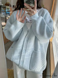 Large Preppy V-Neck Knitted Knit Cardigan