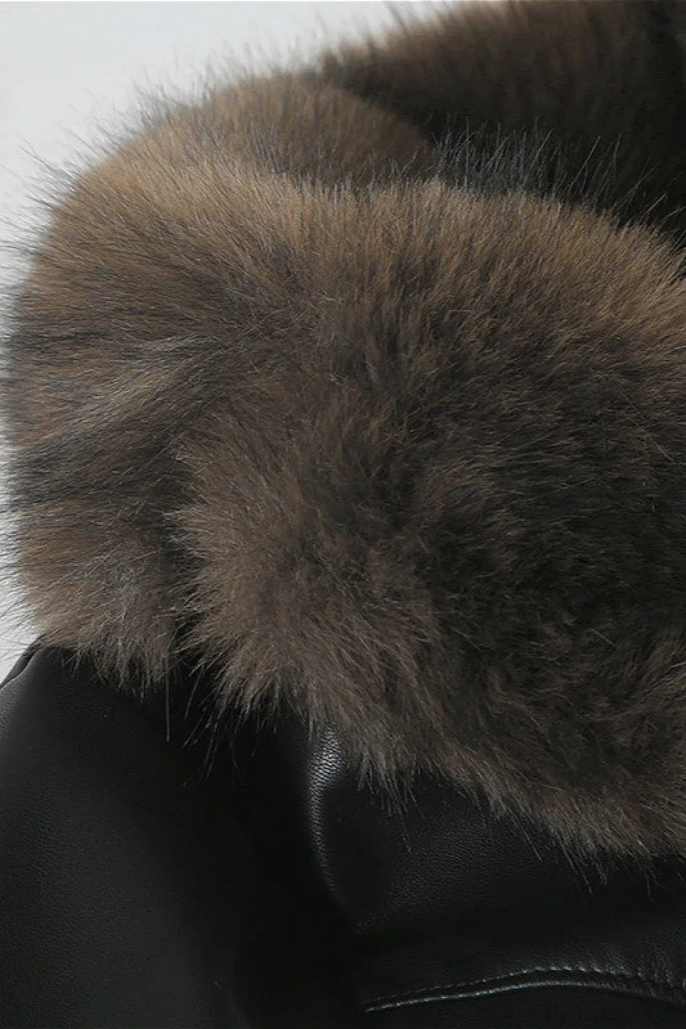 Woman wearing Leather-Look Coat with Fur Panels from Hicosy — view 4