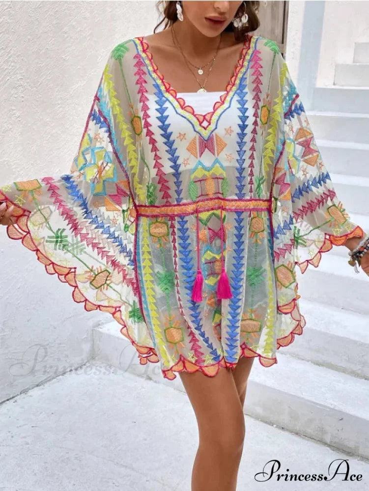 Low-cut Tunic Lace Bohemian Mini Beach Cover up