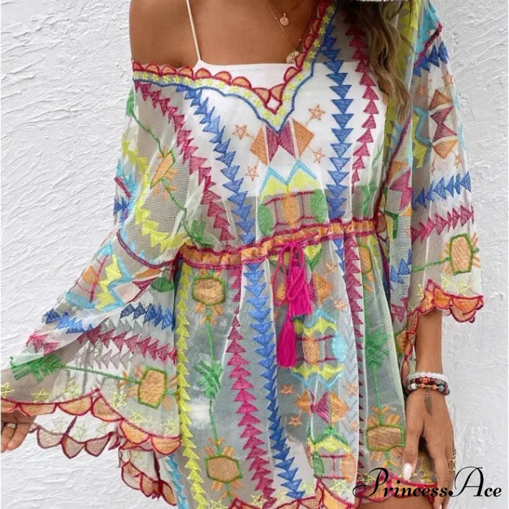 Low-cut Tunic Lace Bohemian Mini Beach Cover up