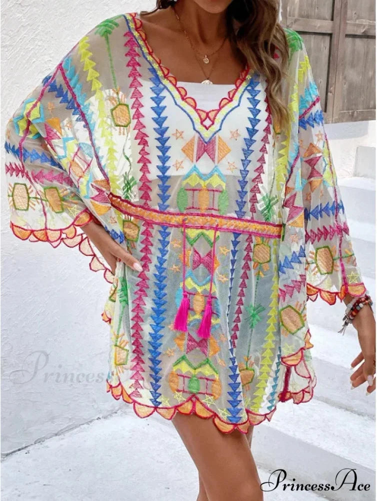 Low-cut Tunic Lace Bohemian Mini Beach Cover up
