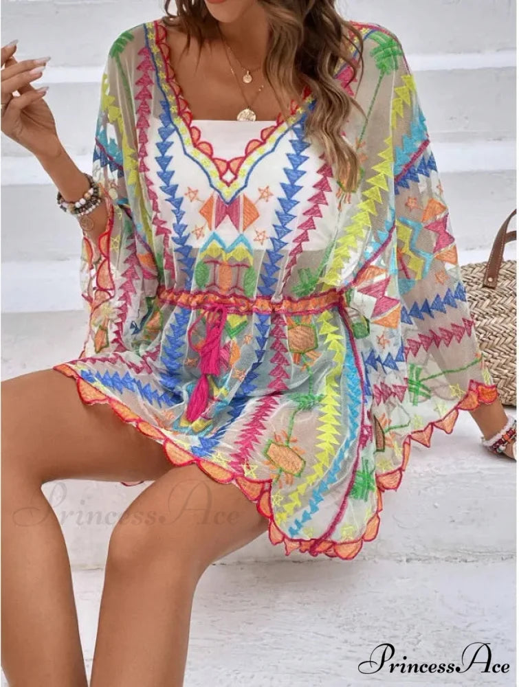Low-cut Tunic Lace Bohemian Mini Beach Cover up